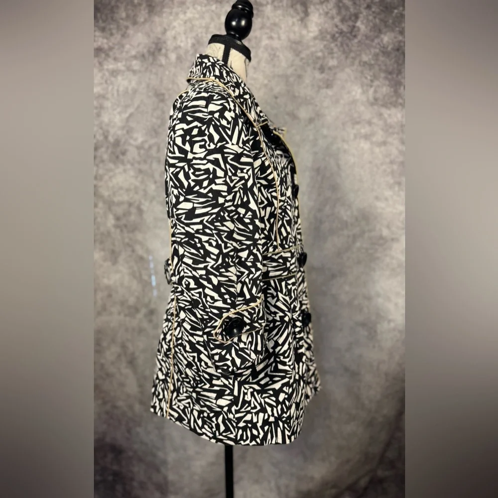 Sharon Young Abstract Print Jacket Size 8 Black White Career Chic Coat - Picture 4 of 14